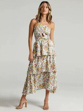 Zara Summer Sleeveless One Shoulder Printed Layered Collar Dress Office